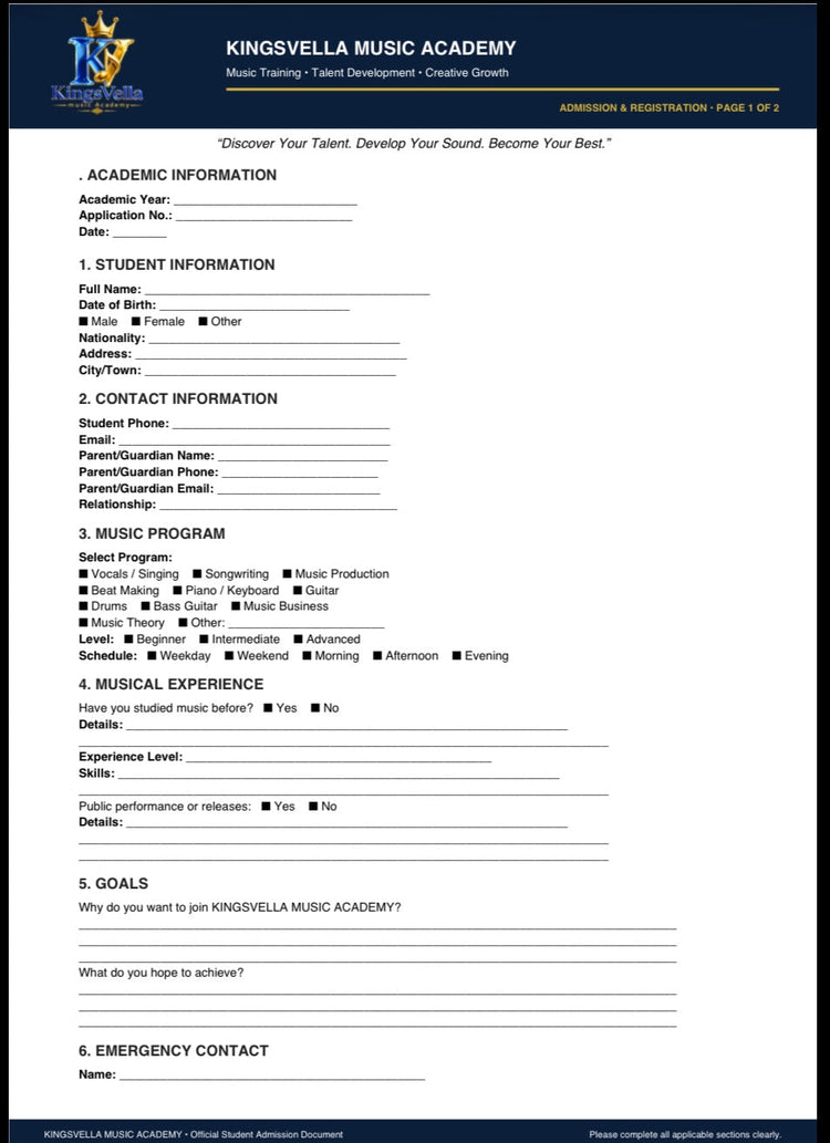 Admission Forms